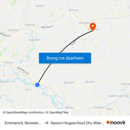 Emmerich, Nonnenplatz to Saxion Hogeschool (Ko Wierenga) map