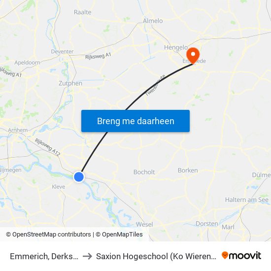 Emmerich, Derksen to Saxion Hogeschool (Ko Wierenga) map
