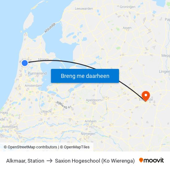 Alkmaar, Station to Saxion Hogeschool (Ko Wierenga) map