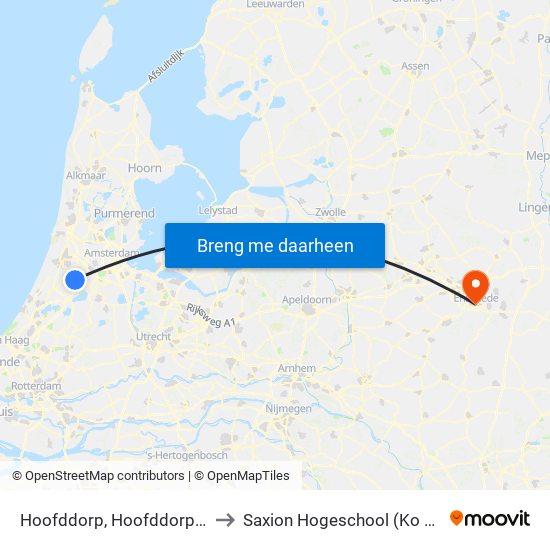 Hoofddorp, Hoofddorp Centrum to Saxion Hogeschool (Ko Wierenga) map