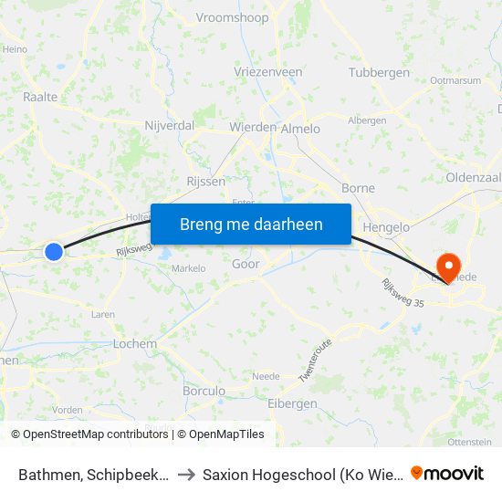 Bathmen, Schipbeeksweg to Saxion Hogeschool (Ko Wierenga) map