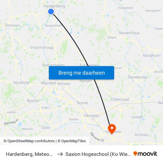 Hardenberg, Meteoorlaan to Saxion Hogeschool (Ko Wierenga) map