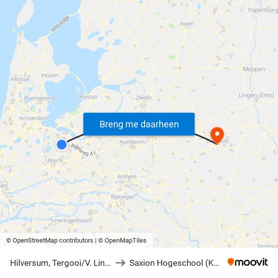 Hilversum, Tergooi/V. Linschotenlaan to Saxion Hogeschool (Ko Wierenga) map