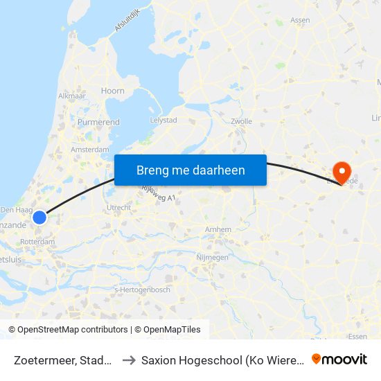 Zoetermeer, Stadhuis to Saxion Hogeschool (Ko Wierenga) map