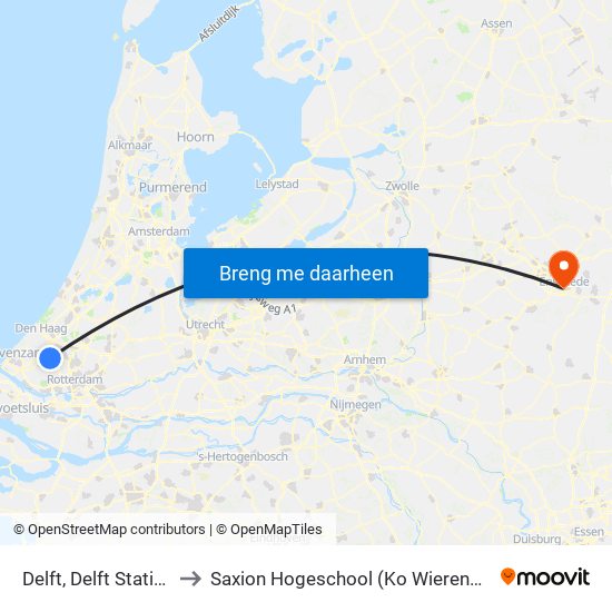 Delft, Delft Station to Saxion Hogeschool (Ko Wierenga) map