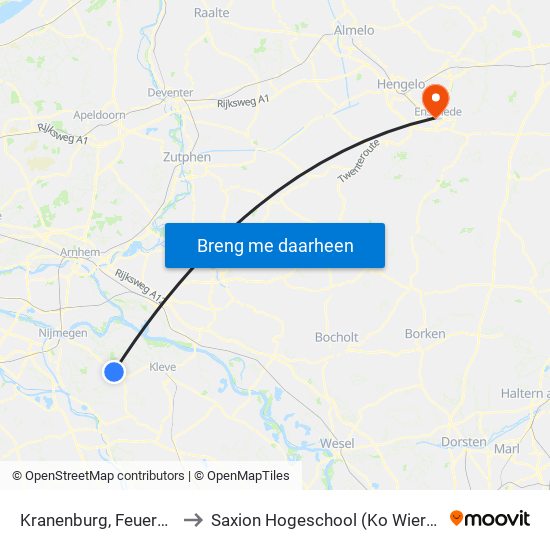 Kranenburg, Feuerwehr to Saxion Hogeschool (Ko Wierenga) map