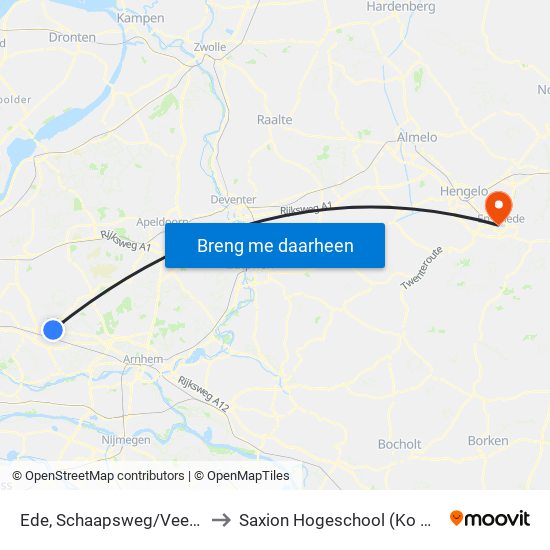 Ede, Schaapsweg/Veenderweg to Saxion Hogeschool (Ko Wierenga) map