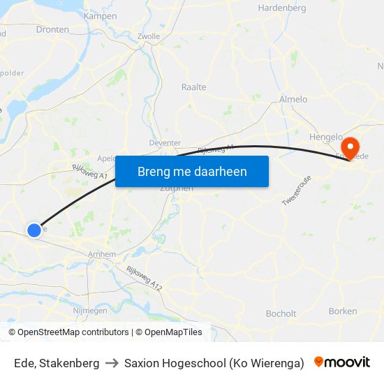 Ede, Stakenberg to Saxion Hogeschool (Ko Wierenga) map