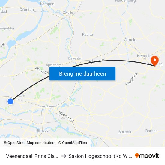 Veenendaal, Prins Clauslaan to Saxion Hogeschool (Ko Wierenga) map