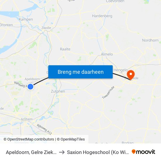 Apeldoorn, Gelre Ziekenhuis to Saxion Hogeschool (Ko Wierenga) map