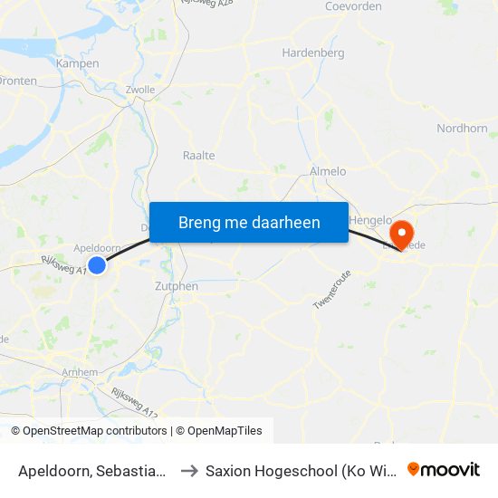 Apeldoorn, Sebastiaanplein to Saxion Hogeschool (Ko Wierenga) map