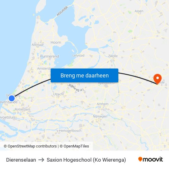 Dierenselaan to Saxion Hogeschool (Ko Wierenga) map