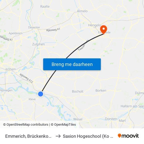 Emmerich, Brückenkopf Rechts to Saxion Hogeschool (Ko Wierenga) map