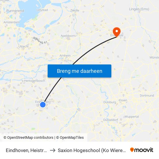 Eindhoven, Heistraat to Saxion Hogeschool (Ko Wierenga) map