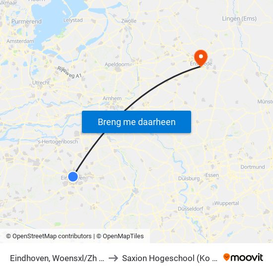 Eindhoven, Woensxl/Zh Catharina to Saxion Hogeschool (Ko Wierenga) map