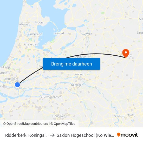 Ridderkerk, Koningsplein to Saxion Hogeschool (Ko Wierenga) map