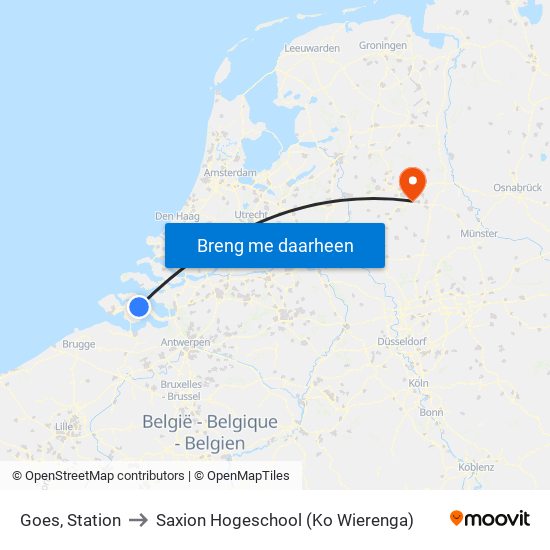Goes, Station to Saxion Hogeschool (Ko Wierenga) map