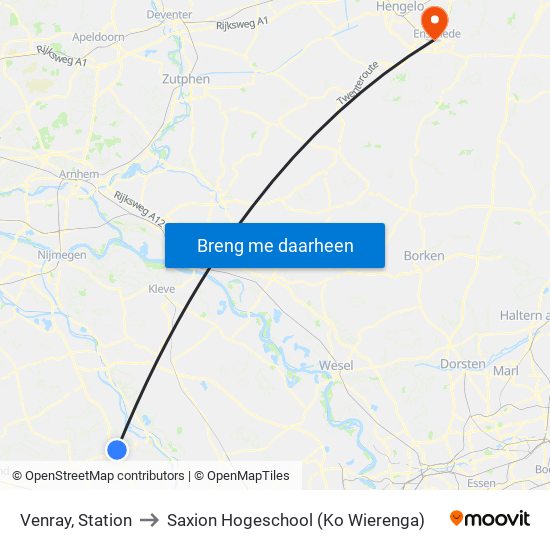 Venray, Station to Saxion Hogeschool (Ko Wierenga) map