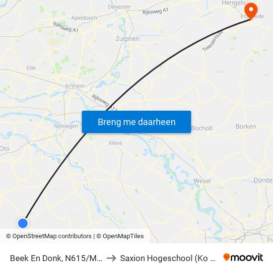 Beek En Donk, N615/Muzenlaan to Saxion Hogeschool (Ko Wierenga) map