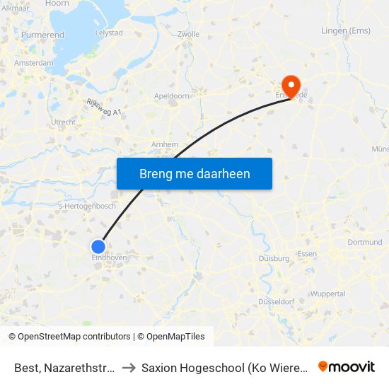 Best, Nazarethstraat to Saxion Hogeschool (Ko Wierenga) map