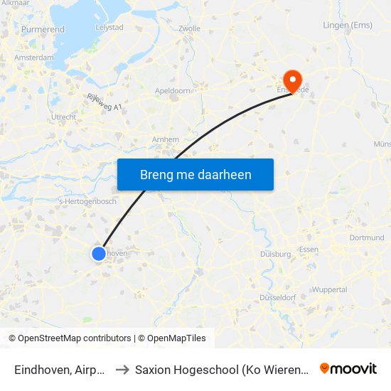 Eindhoven, Airport to Saxion Hogeschool (Ko Wierenga) map