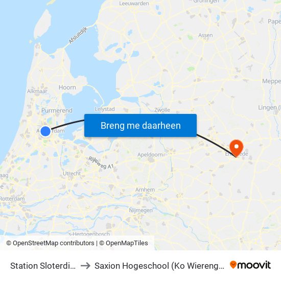 Station Sloterdijk to Saxion Hogeschool (Ko Wierenga) map