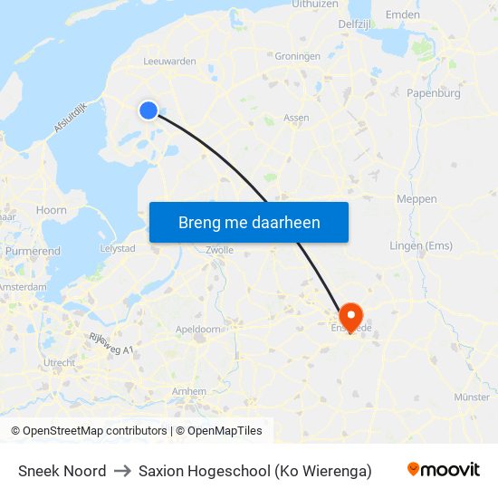 Sneek Noord to Saxion Hogeschool (Ko Wierenga) map