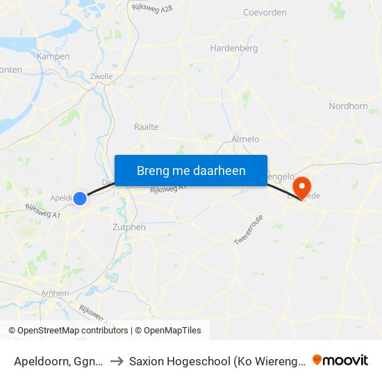 Apeldoorn, Ggnet to Saxion Hogeschool (Ko Wierenga) map
