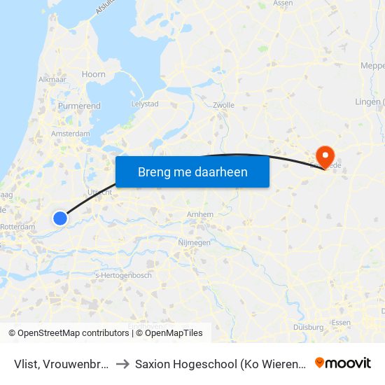 Vlist, Vrouwenbrug to Saxion Hogeschool (Ko Wierenga) map