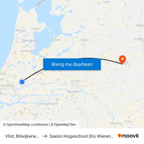 Vlist, Bilwijkerweg to Saxion Hogeschool (Ko Wierenga) map