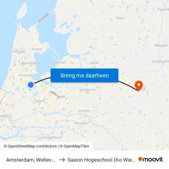 Amsterdam, Weltevreden to Saxion Hogeschool (Ko Wierenga) map