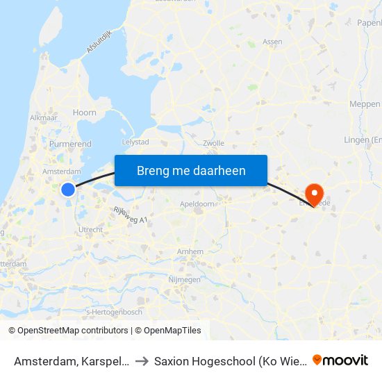 Amsterdam, Karspeldreef to Saxion Hogeschool (Ko Wierenga) map