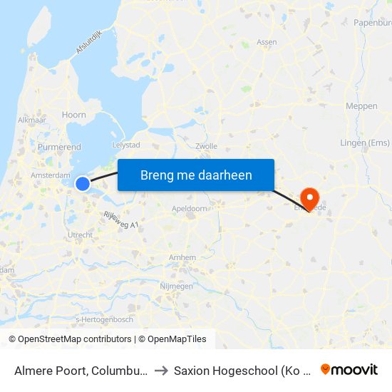 Almere Poort, Columbuskwartier to Saxion Hogeschool (Ko Wierenga) map