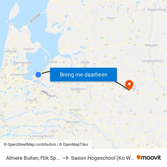Almere Buiten, Fbk Sportpark to Saxion Hogeschool (Ko Wierenga) map
