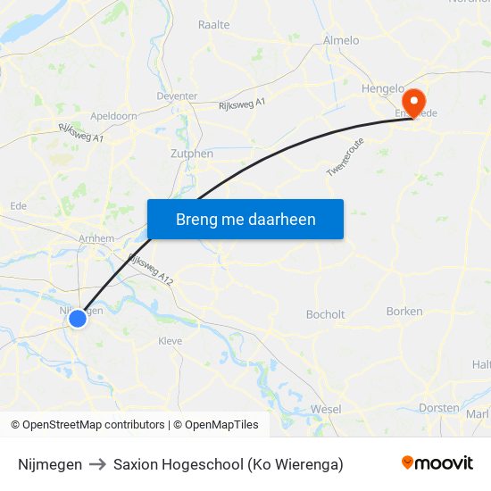 Nijmegen to Saxion Hogeschool (Ko Wierenga) map