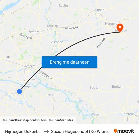 Nijmegen Dukenburg to Saxion Hogeschool (Ko Wierenga) map