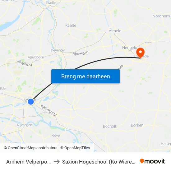 Arnhem Velperpoort to Saxion Hogeschool (Ko Wierenga) map