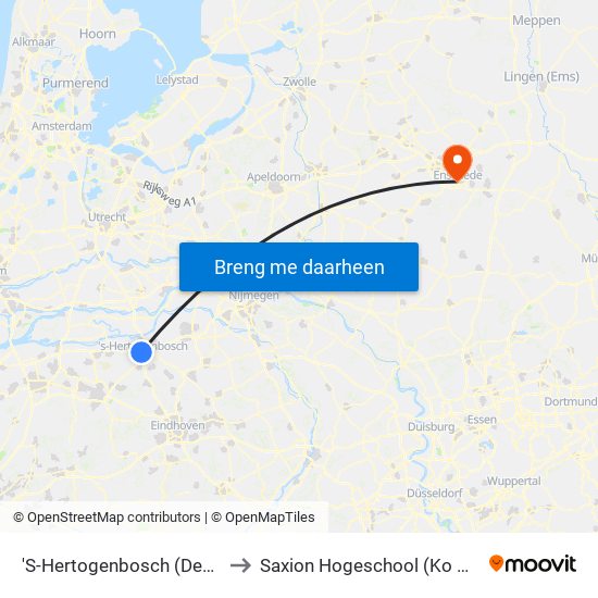 'S-Hertogenbosch (Den Bosch) to Saxion Hogeschool (Ko Wierenga) map