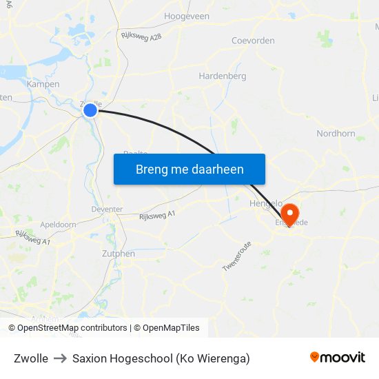 Zwolle to Saxion Hogeschool (Ko Wierenga) map