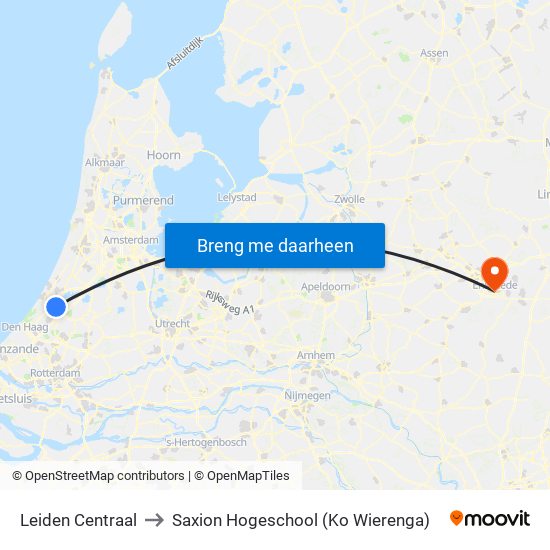 Leiden Centraal to Saxion Hogeschool (Ko Wierenga) map