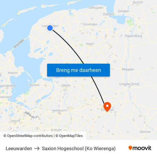 Leeuwarden to Saxion Hogeschool (Ko Wierenga) map