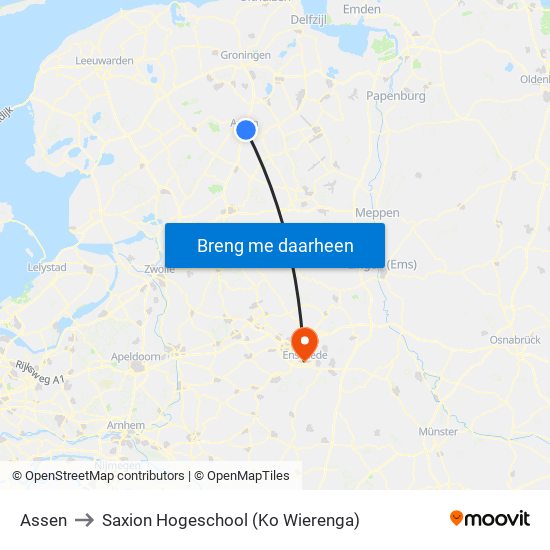 Assen to Saxion Hogeschool (Ko Wierenga) map