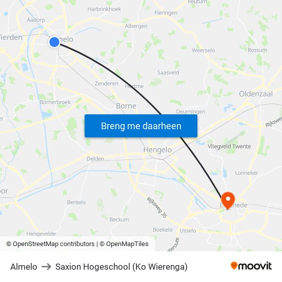 Almelo to Saxion Hogeschool (Ko Wierenga) map