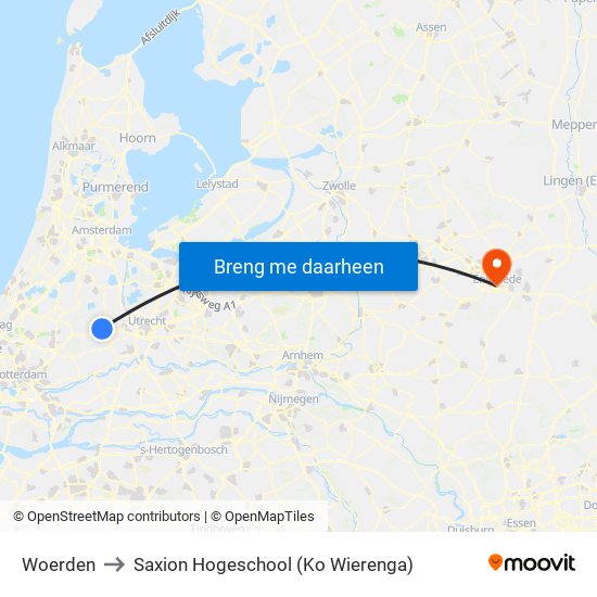 Woerden to Saxion Hogeschool (Ko Wierenga) map