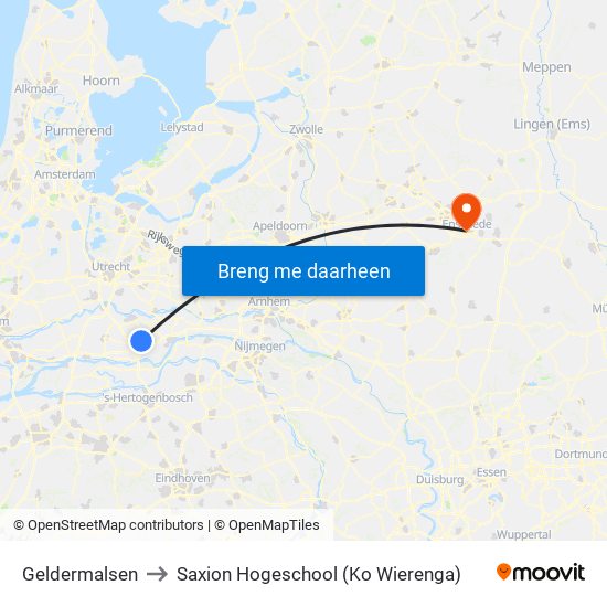 Geldermalsen to Saxion Hogeschool (Ko Wierenga) map