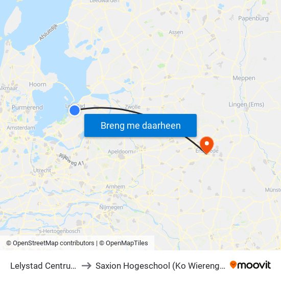 Lelystad Centrum to Saxion Hogeschool (Ko Wierenga) map