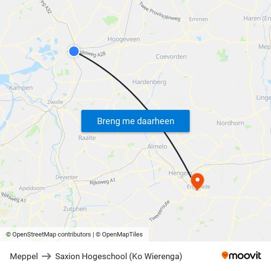 Meppel to Saxion Hogeschool (Ko Wierenga) map