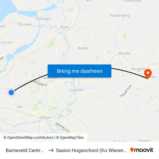 Barneveld Centrum to Saxion Hogeschool (Ko Wierenga) map