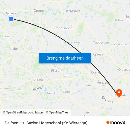 Dalfsen to Saxion Hogeschool (Ko Wierenga) map