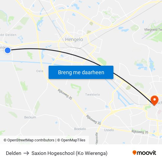 Delden to Saxion Hogeschool (Ko Wierenga) map